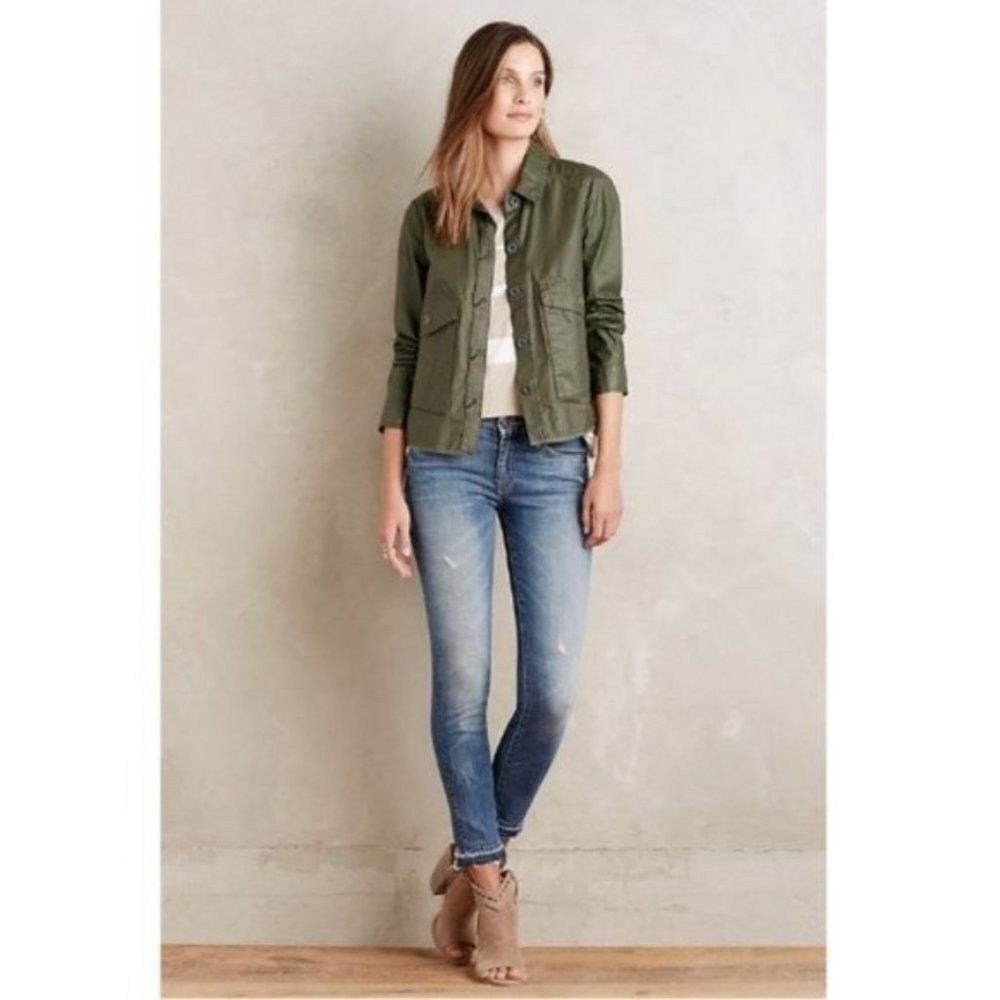 ANTHROPOLOGIE Hei Hei Wax Canvas Utility Swing Jacket Olive Green